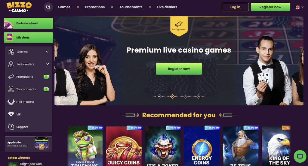 Bizzo Casino početna stranica